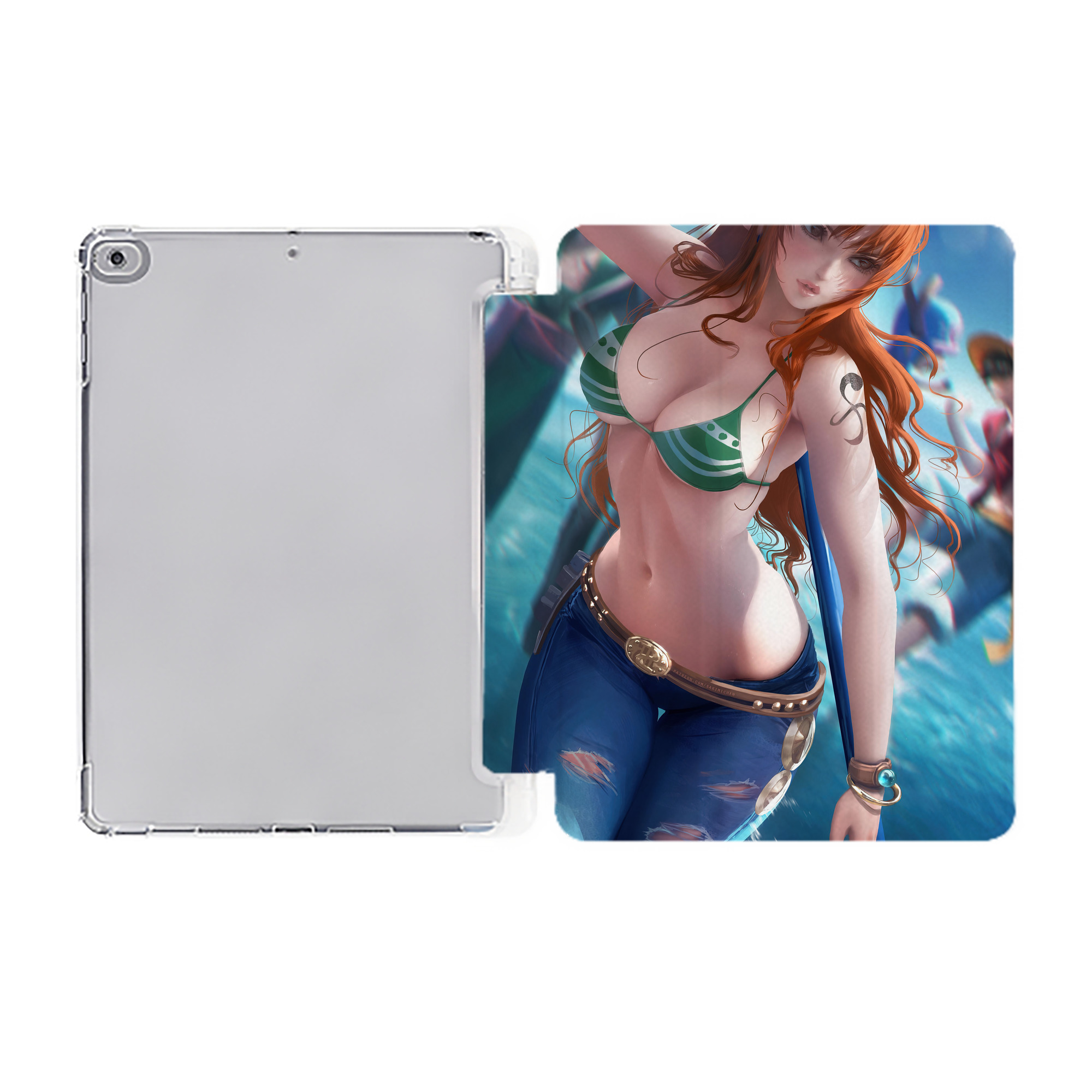（画像用） ワンピース ONE PIECE IPad ケース ペン収納付き 三つ折りスタンド PUレザー×シリコン 対応機種9.5/10.5/10.9インチ